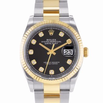 Rolex Datejust 36 126233 Oyster Bracelet Bright Black Diamond Dial Fluted Bezel
