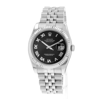2006 Rolex Datejust 36, 116234, Steel & Gold, Black Sunbeam Roman Dial, Jubilee Bracelet, Box & Papers