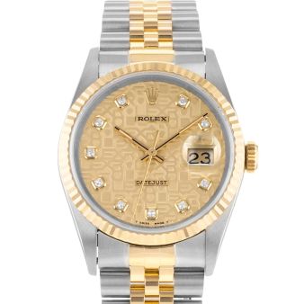 Rolex Datejust 36 16233 Wristwatch, Jubilee Bracelet, Champagne Jubilee Diamond Dial, Fluted Bezel