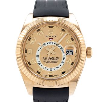 Rolex Men's Sky-Dweller 326138 Wristwatch, Leather Bracelet, Silver Roman Dial, Fluted Bezel