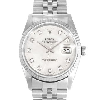 Rolex Datejust 36, 16234, Steel & White Gold, Silver Diamond Dial, Jubilee Bracelet, Watch Only (Renewed)