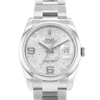 2015 Rolex Datejust 36, 116200, Steel, Silver Floral Dial, Oyster Bracelet, Box & Papers
