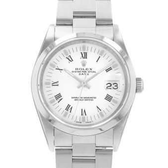 1990 Rolex Date 34, 15200, Steel, White Roman Dial, Oyster Bracelet, Papers Only