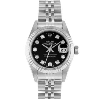 2002 Rolex Lady-Datejust, 79174, Steel & Gold, Black Diamond Dial, Jubilee Bracelet, Papers Only