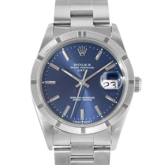 2000 Rolex Date 34, 15210, Steel, Blue Dial, Oyster Bracelet, Papers Only