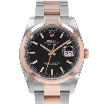 Rolex Datejust 36, 116201, Steel & Rose Gold, Black Dial, Oyster Bracelet (Renewed)
