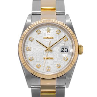 Rolex Datejust 36 16233 Wristwatch, Jubilee Bracelet, Silver Jubilee Diamond Dial, Fluted Bezel