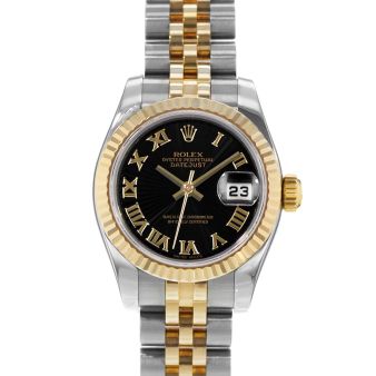 Rolex Lady-Datejust 26 179173, Steel & Yellow Gold, Black Sunbeam Roman Dial, Jubilee Bracelet, Box & Papers