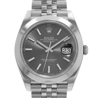 Rolex Datejust 41mm 126300 Wristwatch, Jubilee Bracelet, Rhodium Index Dial, Smooth Bezel
