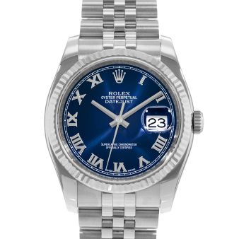 2018 Rolex Datejust 36 116234, Steel & White Gold, Blue Roman, Box & Papers