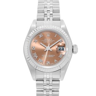 Rolex Lady-Datejust 79174 Wristwatch, Oyster Bracelet, Rose Roman Dial, Fluted Bezel