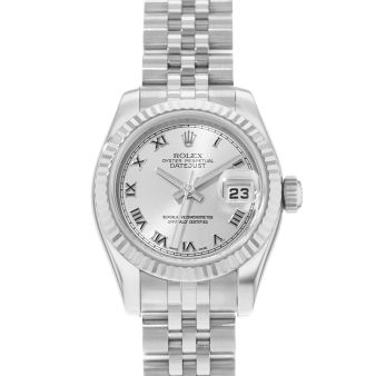 Rolex Lady Datejust White Gold Steel Silver Roman Dial 179174 Rehuat Jubilee Watch Chest
