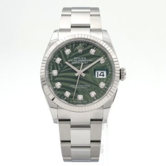 Rolex Datejust 36 126234 Wristwatch, Oyster Bracelet, Olive Green Palm Motif Diamond Dial, Fluted Bezel