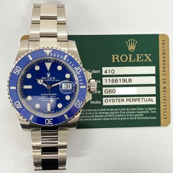 Buy Rolex Men's Submariner Blue Dial "Smurf" 116619LB Wristwatch For Sale