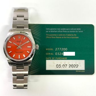New Rolex Oyster Perpetual 31 277200 Wristwatch, Oyster Bracelet, Red Coral Dial, Smooth Bezel