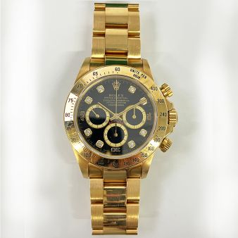 Rolex Cosmograph Daytona Yellow Gold 16528 Wristwatch - Black Diamond Dial
