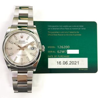 Rolex Datejust 36 126200 Wristwatch, Oyster Bracelet, Silver Dial, Domed Bezel