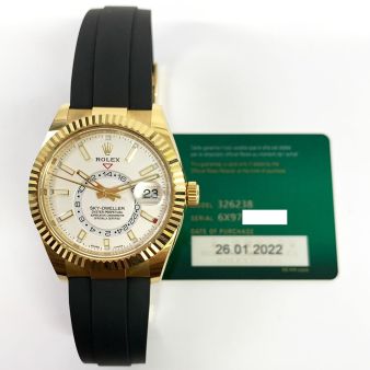 New Rolex Sky-Dweller 326238 Wristwatch, Oysterflex Bracelet, Intense White Dial, Fluted Bezel
