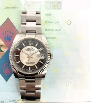 Rolex Datejust 36 116234 Wristwatch, Oyster Bracelet, Bullseye Silver & Black Dial, Fluted Bezel