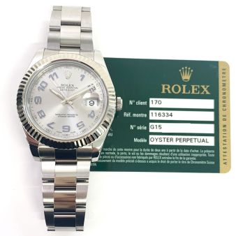 Rolex Datejust II 116334 Wristwatch, Oyster Bracelet, Silver Diamond Dial, Fluted Bezel