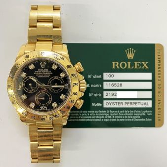 Rolex Cosmograph Daytona Yellow Gold Black Diamond Rehaut 116528 Watch Chest