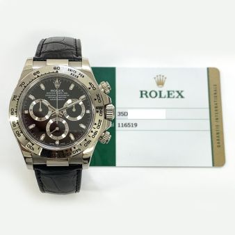Rolex Cosmograph Daytona White Gold Black Dial Black Leather Strap 116519 Watch Chest