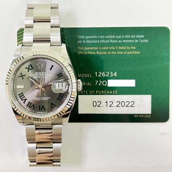 Genuine Rolex Datejust 36 126234, Oyster Bracelet, Slate Roman Dial, Fluted Bezel