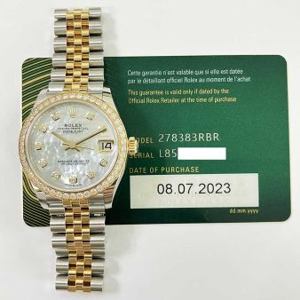 Rolex Datejust 31 278383RBR Wristwatch, Jubilee Bracelet, Mother of Pearl Diamond Dial, Diamond Bezel