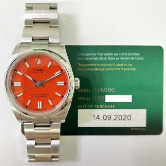 Rolex Oyster Perpetual 36 126000-0007, Coral red dial, Oyster bracelet