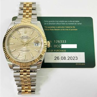 Rolex Datejust 41 126333-0022 Wristwatch, Jubilee Bracelet, Golden Fluted Motif Dial, Fluted Bezel