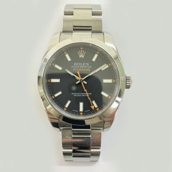 Rolex Milgauss 116400 Wrist Watch Black & Orange Face Clear Crystal