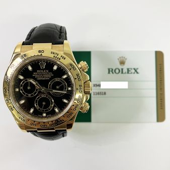 Rolex Men's Daytona 116518 Wristwatch, Black Leather Bracelet, Black Index Dial