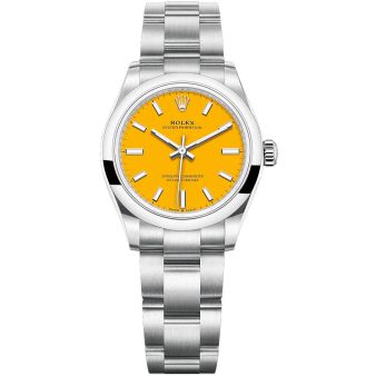 New Rolex Oyster Perpetual 31 277200 Wristwatch, Oyster Bracelet, Yellow Dial, Smooth Bezel