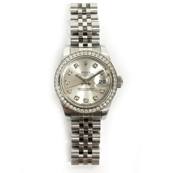 Rolex Lady-Datejust 26 179384 Wristwatch, Silver Diamond Dial, Jubilee Bracelet, Diamond Bezel