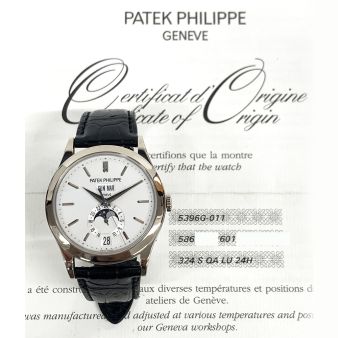 Patek Philippe Complications 5396G-011 Wristwatch, Black Leather Strap, Silver Dial