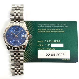 Rolex Datejust 31 278244RBR Wristwatch, Jubilee Bracelet, Azzurro Blue Floral Diamond Dial, Diamond Bezel
