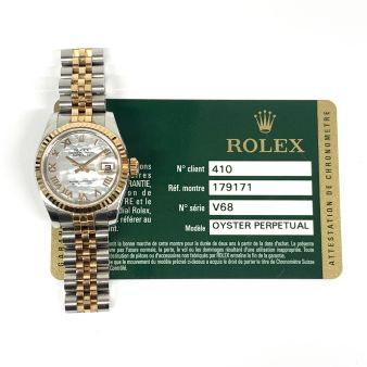 Rolex Lady-Datejust 179171 Wristwatch, Jubilee Bracelet, Mother of Pearl Roman Dial, Fluted Bezel