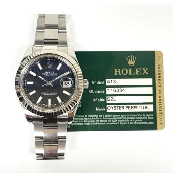 Rolex Datejust II, Black Index Dial, Steel & White Gold, 116334, Oyster Bracelet