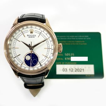 Rolex Cellini Moonphase 50535-0002, White Dial, Fluted Bezel, Leather Strap