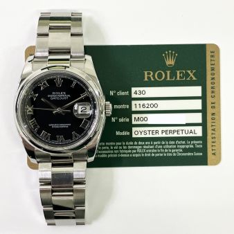Rolex Datejust 36, Black Roman Dial, Steel, Oyster Bracelet 116200
