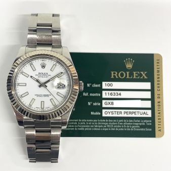 Rolex Datejust II, White Index Dial, Steel & White Gold, 116334, Oyster Bracelet