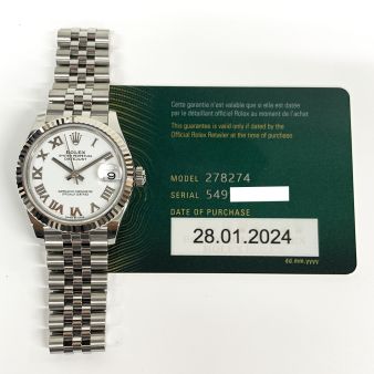New Rolex Datejust 31, White Roman Dial, Fluted Bezel, Jubilee Bracelet