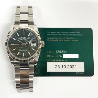 Rolex Datejust 36 126234 Wristwatch, Oyster Bracelet, Olive Green Palm Motif Dial, Fluted Bezel