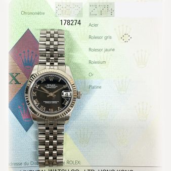 Rolex Datejust 31 178274 Wristwatch, Jubilee Bracelet, Black Roman Dial, Fluted Bezel