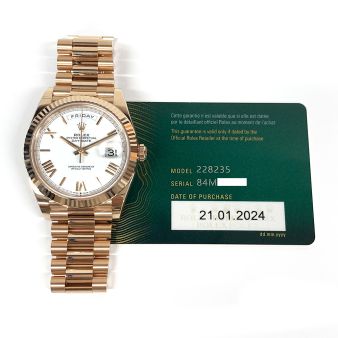 Rolex Day-Date 40 228235 Wristwatch, President Bracelet, White Roman Dial, Fluted Bezel