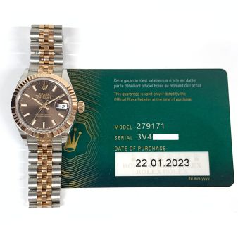 Rolex Lady-Datejust 279171 Wristwatch Jubilee Bracelet Chocolate Dial Fluted Bezel