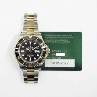 2022 Rolex Sea-Dweller, 126603, 43mm, Steel & Yellow Gold, Black Dial, Oyster Bracelet, Box & Papers