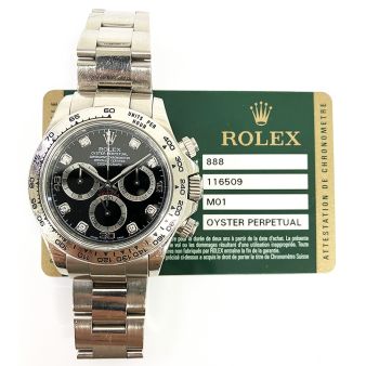 2008 Rolex Cosmograph Daytona, 116509, 40mm, White Gold, Black Diamond, Box & Papers