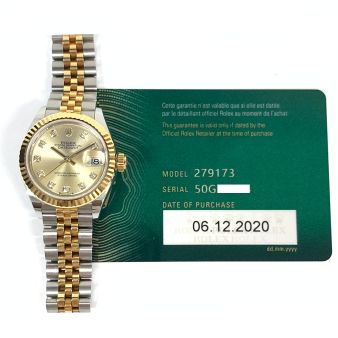 Rolex Lady-Datejust 279173 Wristwatch Jubilee Bracelet Champagne Diamond IX Roman Dial Fluted Bezel