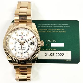 2022 Rolex Sky-Dweller 326935, 42mm, Rose Gold, Intense White Dial, Box & Papers